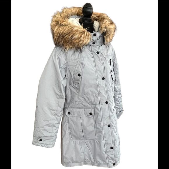 New with tags Madden Girl gray parka coat with removable hood, size Large - Picture 8 of 12